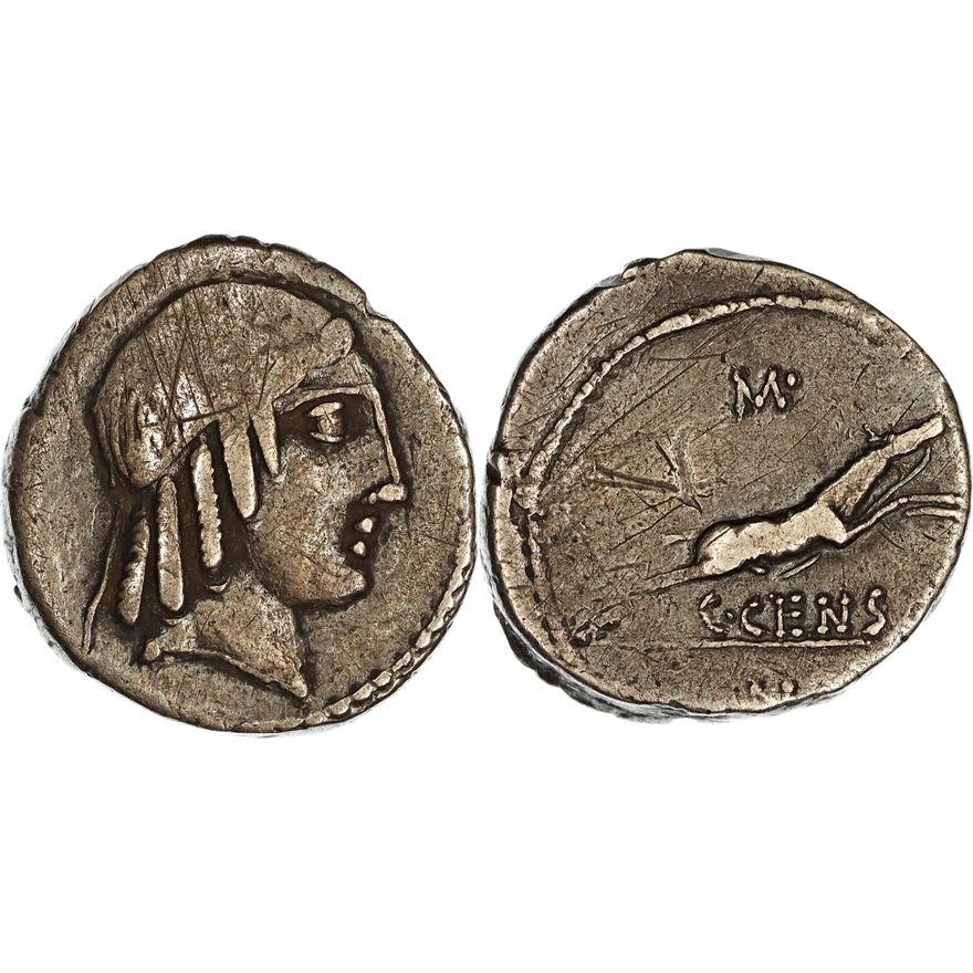 Roman Republic, C. Marcius Censorinus, Silver Denarius, 88 BC,  gF-nVF