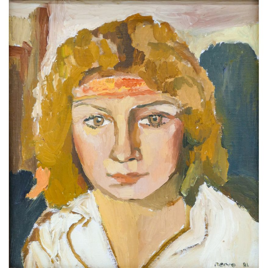 Joe Reno ''Woman with Headband'' Signed 1981 Oil on Canvas Framed