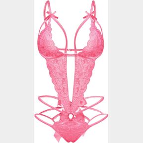 DONNALLA WOMEN'S DEEP V LACE TEDDY ONE PIECE LINGERIE CUTOUT STRAPPY LINGERIE, SIZE LARGE