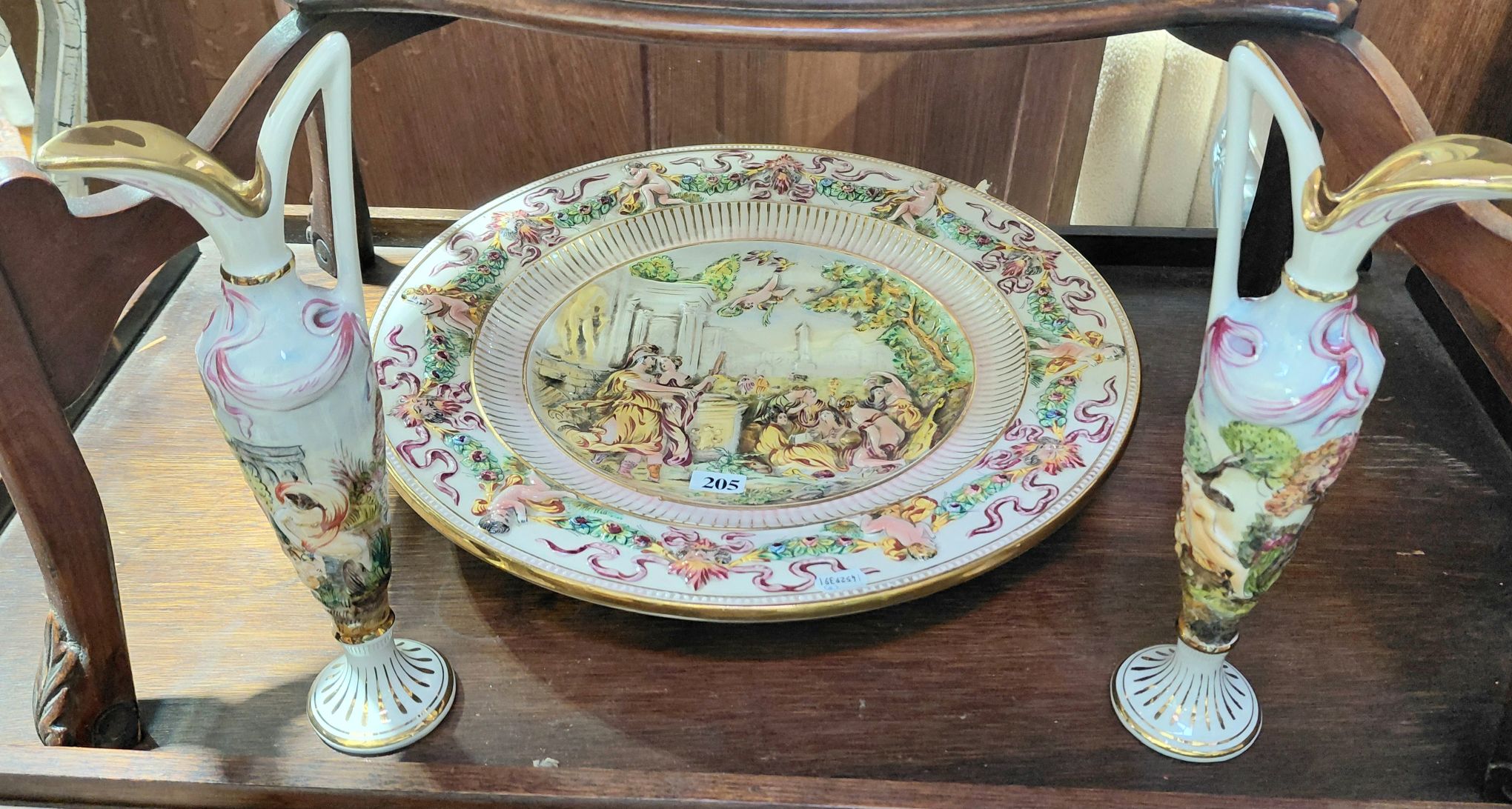 205 · CAPODIMONTE ITALY CHARGER AND VASES