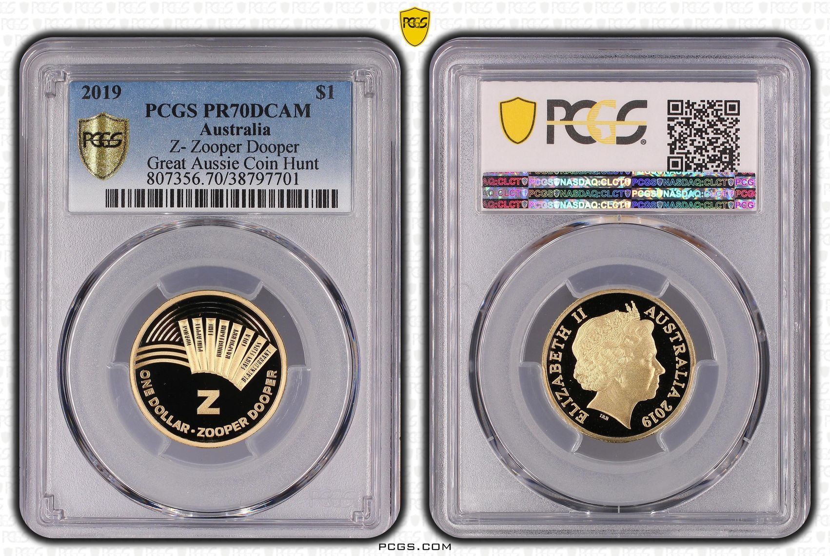 Z- Zooper Dooper Great Aussie Coin Hunt, POP 11/0, One Dollar, 2019, PCGS PR70DCAM