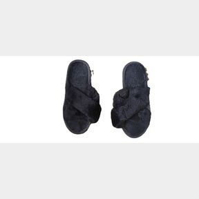 Women Plush Fur Slippers - Black - Black - Women Size 7 -