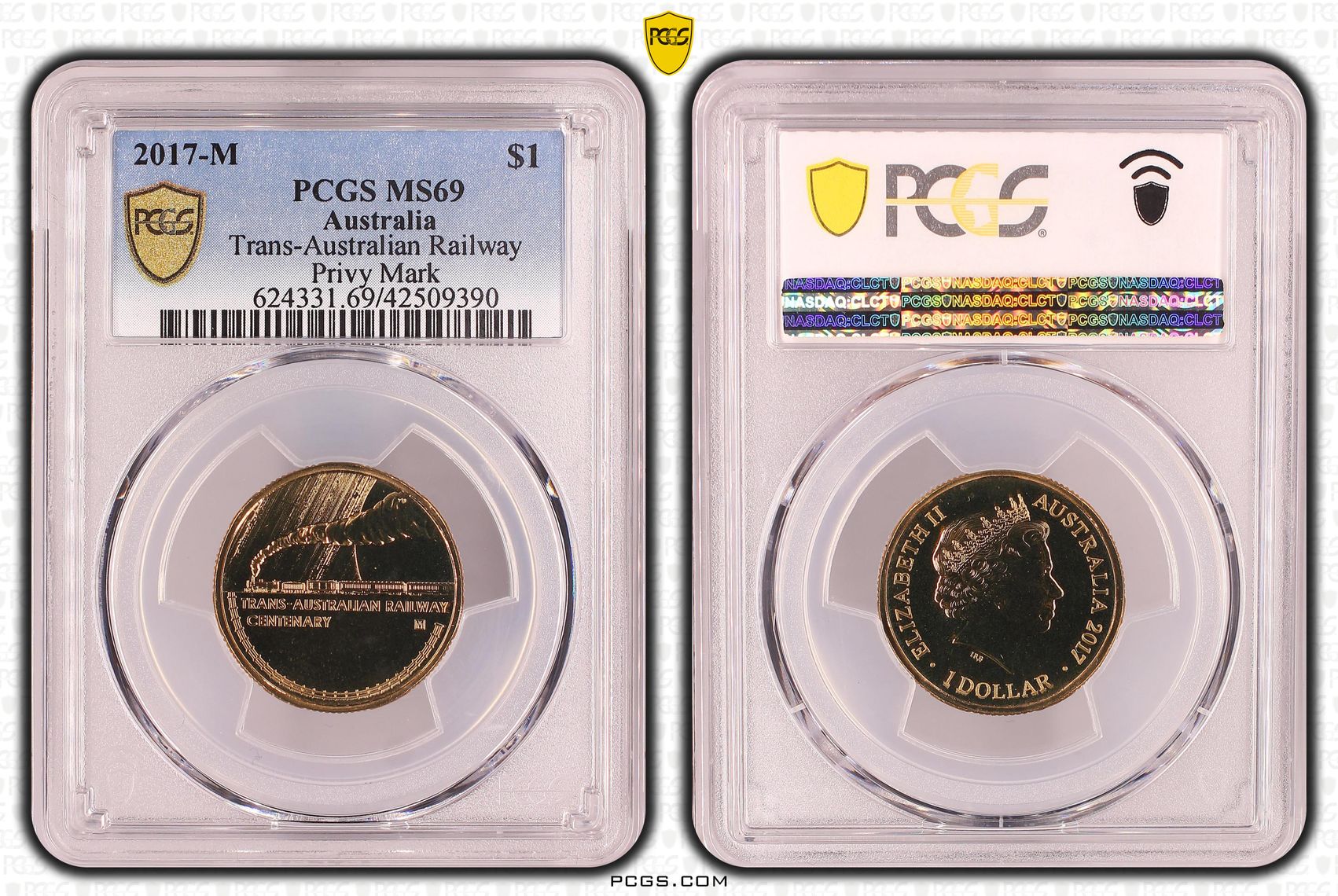 2017-M Australia One Dollar, $1 Trans-Australian Railway Privy Mark PCGS - MS69 POP 6/0 -390