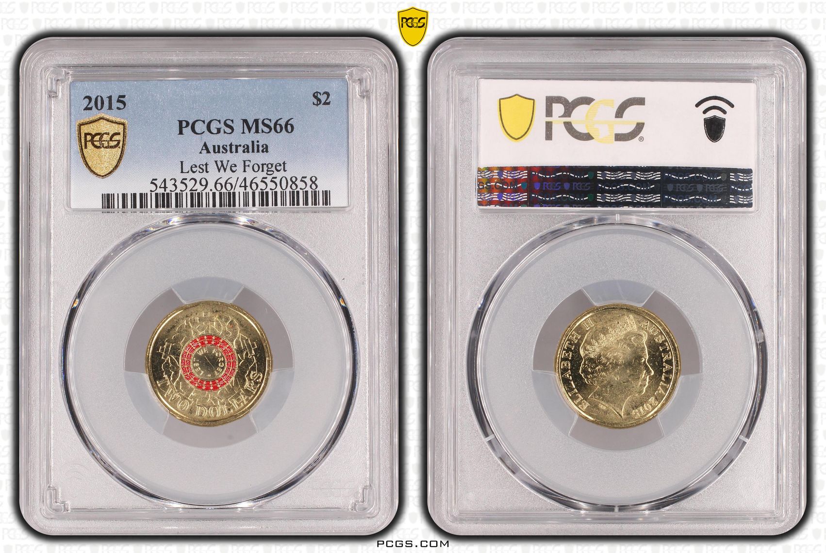 Elizabeth II, Lest We Forget, Two Dollar, 2015, PCGS MS66