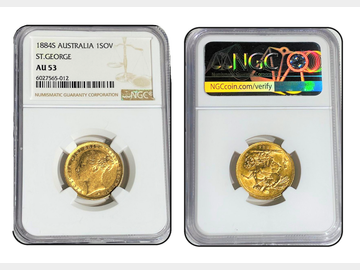 1884 VICTORIA YOUNG HEAD SYDNEY MINT GEORGE & DRAGON GOLD SOVEREIGN NGC AU53