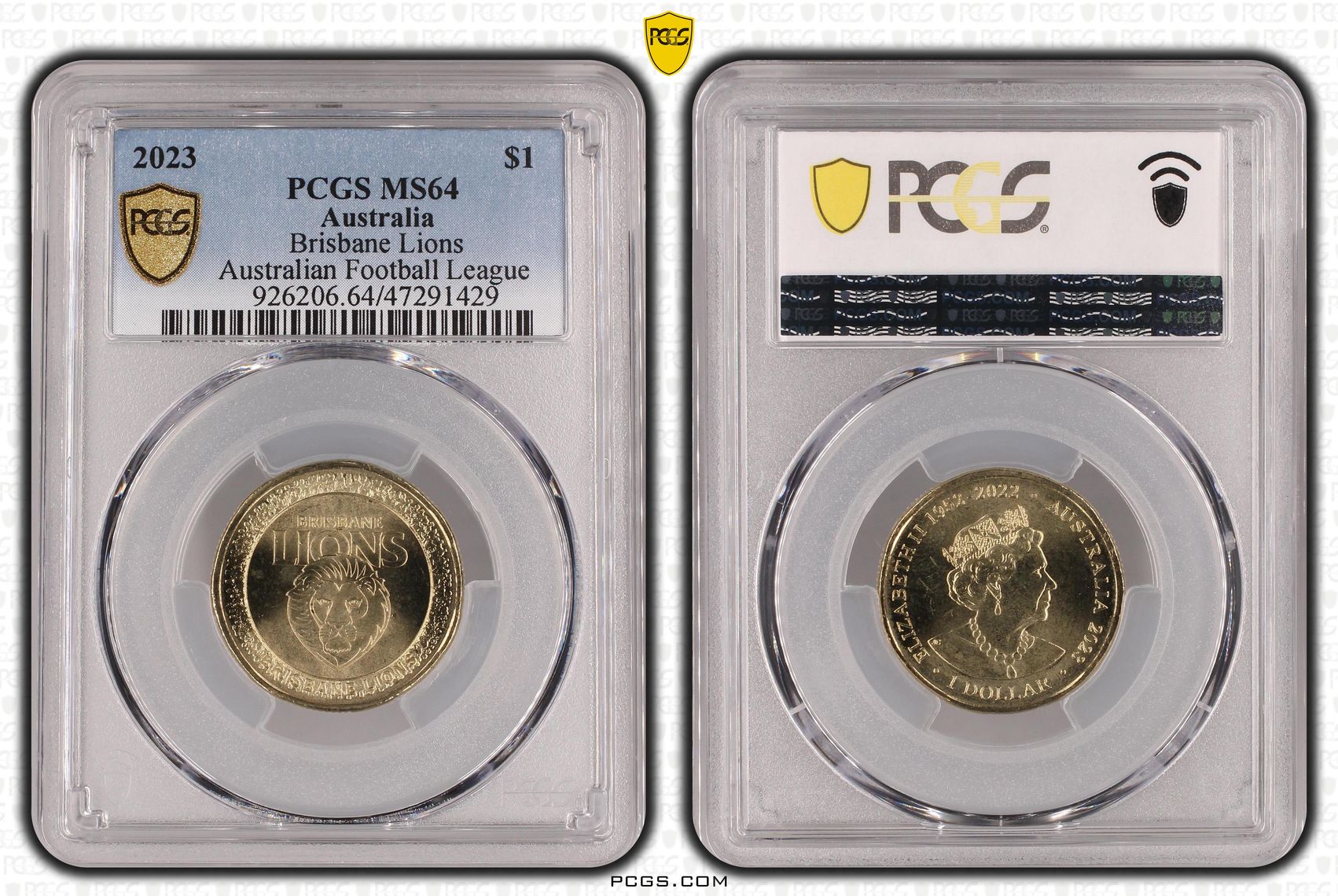 Elizabeth II, AFL - Brisbane Lions, One Dollar, 2023, PCGS MS64