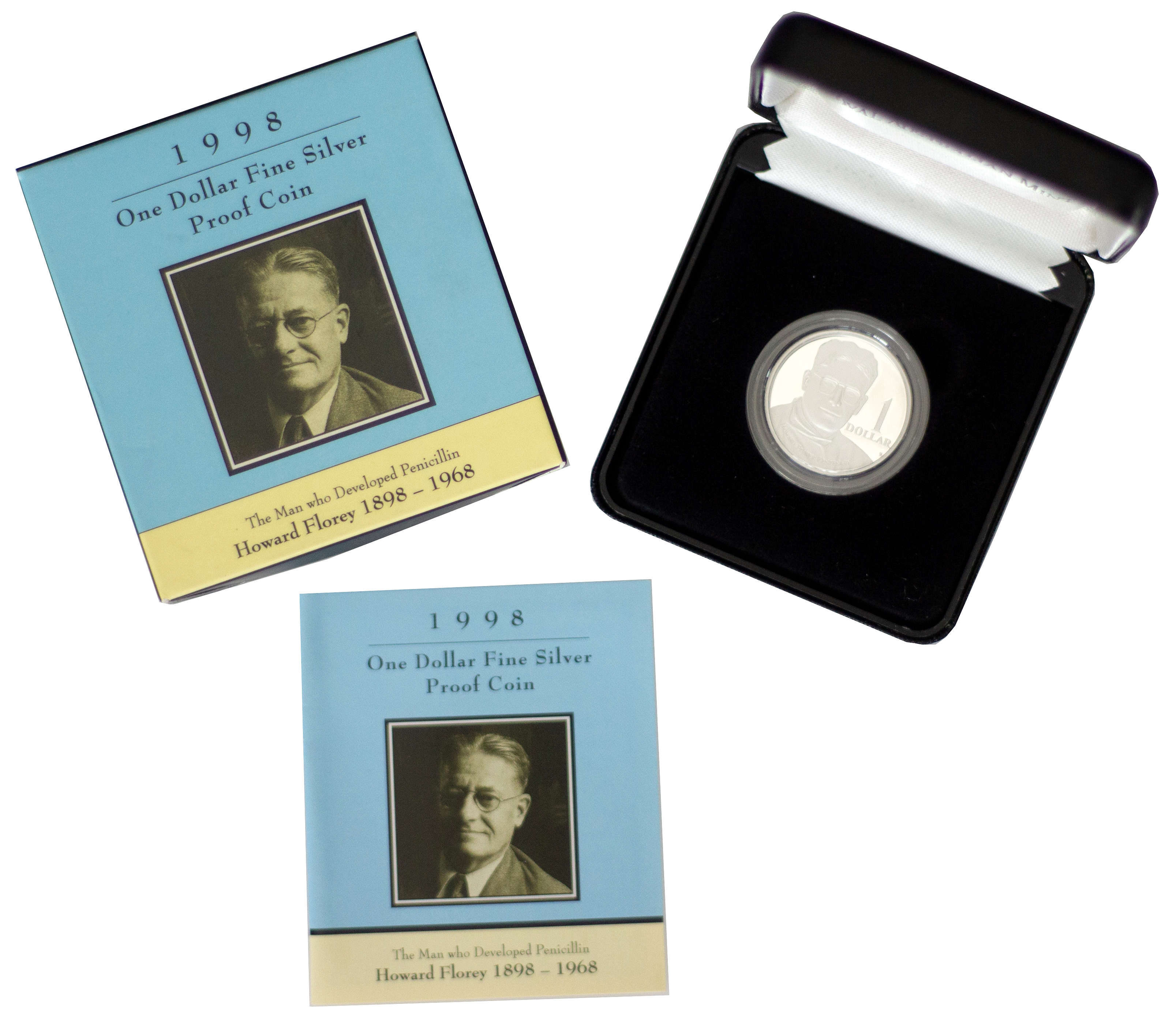 1998 RAM $1 Howard Florey 1898-1968 Fine Silver Proof Coin - Box & COA