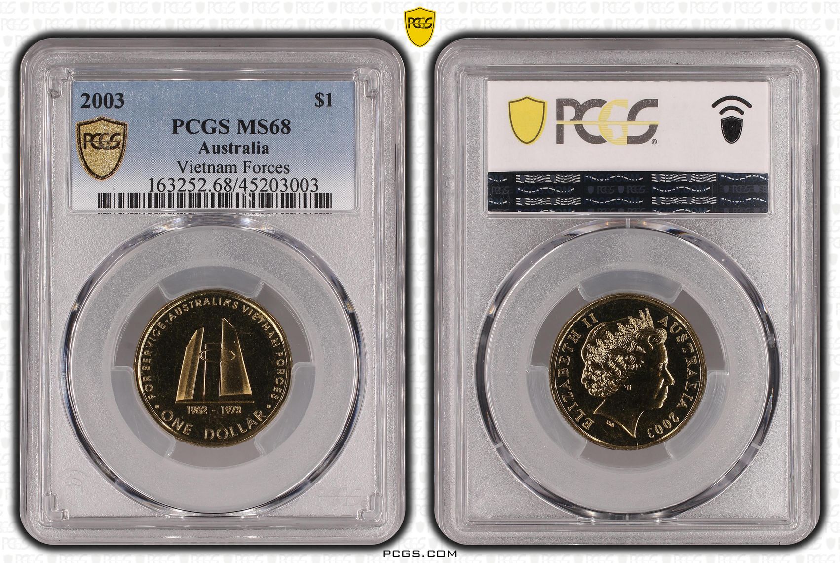 2003 Australia One Dollar, $1 Vietnam Forces PCGS - MS68 -003