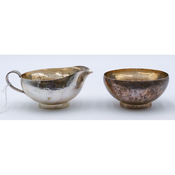 Pair Randall Hammered Sterling Sugar & Creamer 4.5'' to 6''