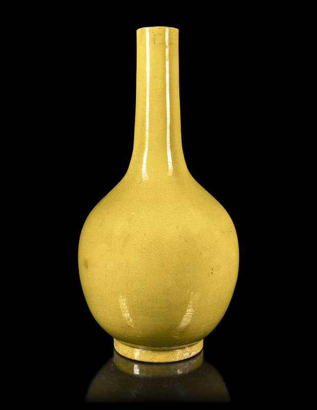 A Monumental Chinese Yellow Glazed Porcelain Bottle Vase
