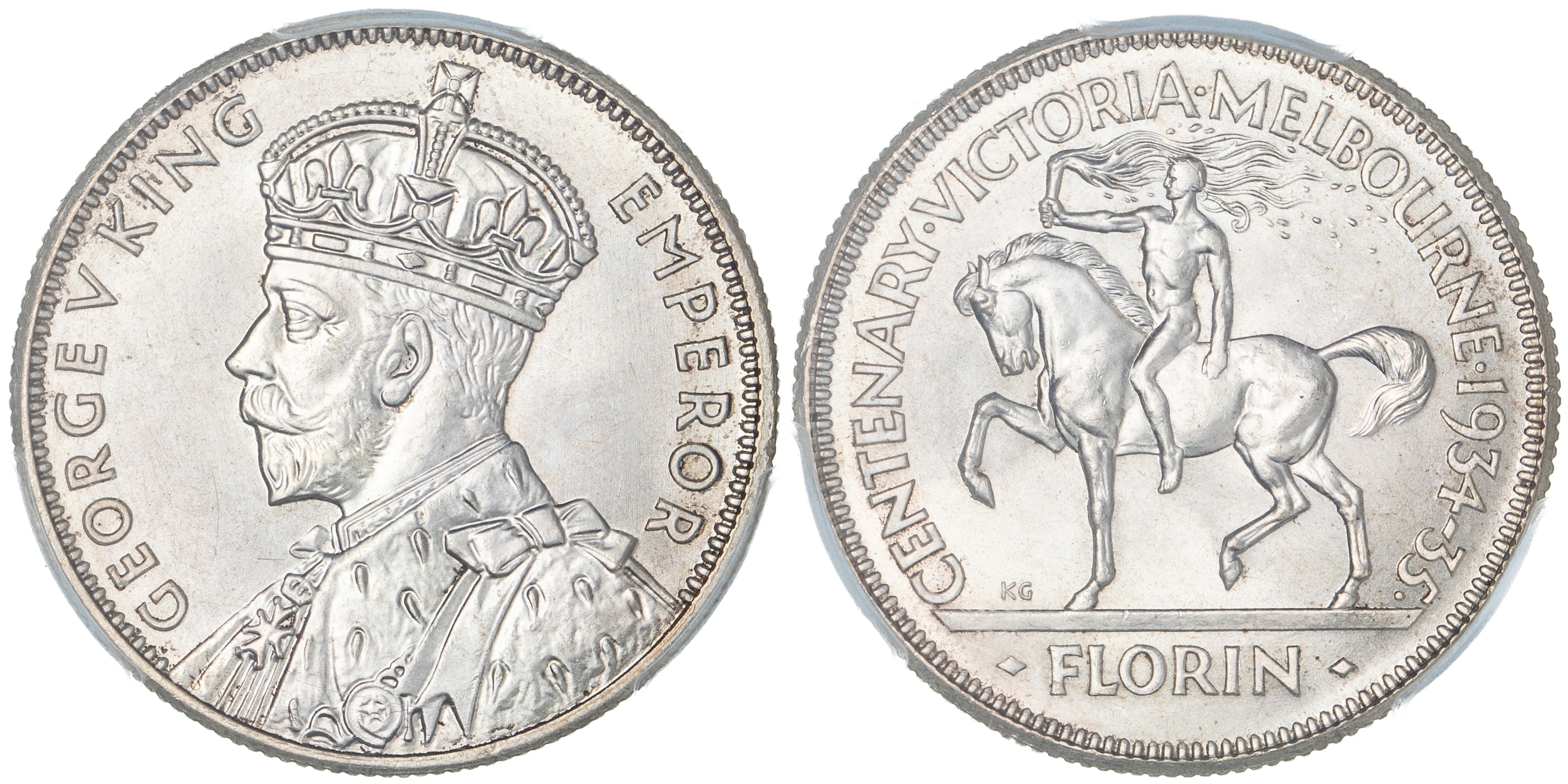 George V, Melbourne Centenary, Florin, 1934-35, PCGS MS 66