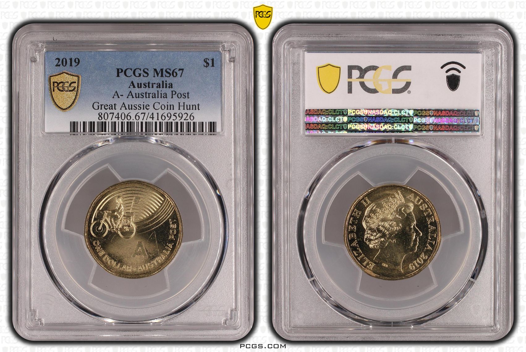 412 · 2019 Australia One Dollar, $1 A- Australia Post Great Aussie Coin Hunt PCGS - MS67 POP 3/0 -926