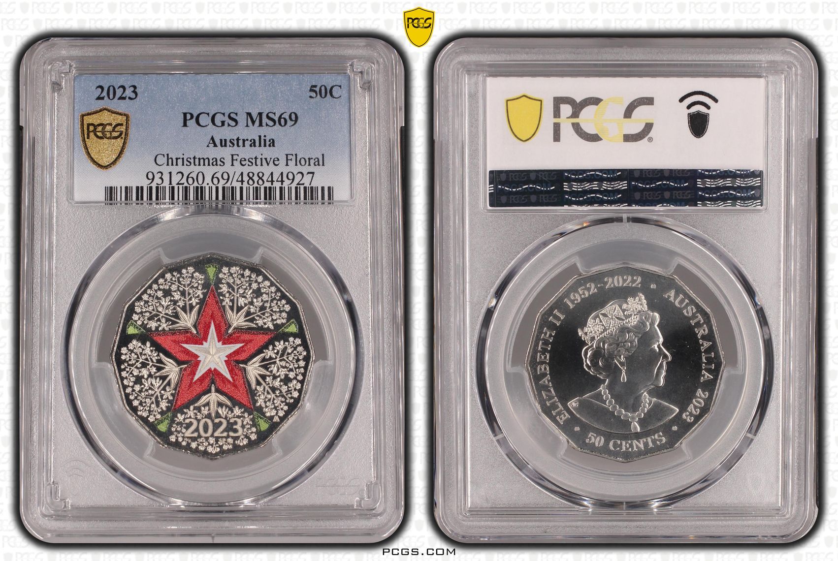 Christmas Festive Floral , Fifty Cent, 2023, PCGS MS69