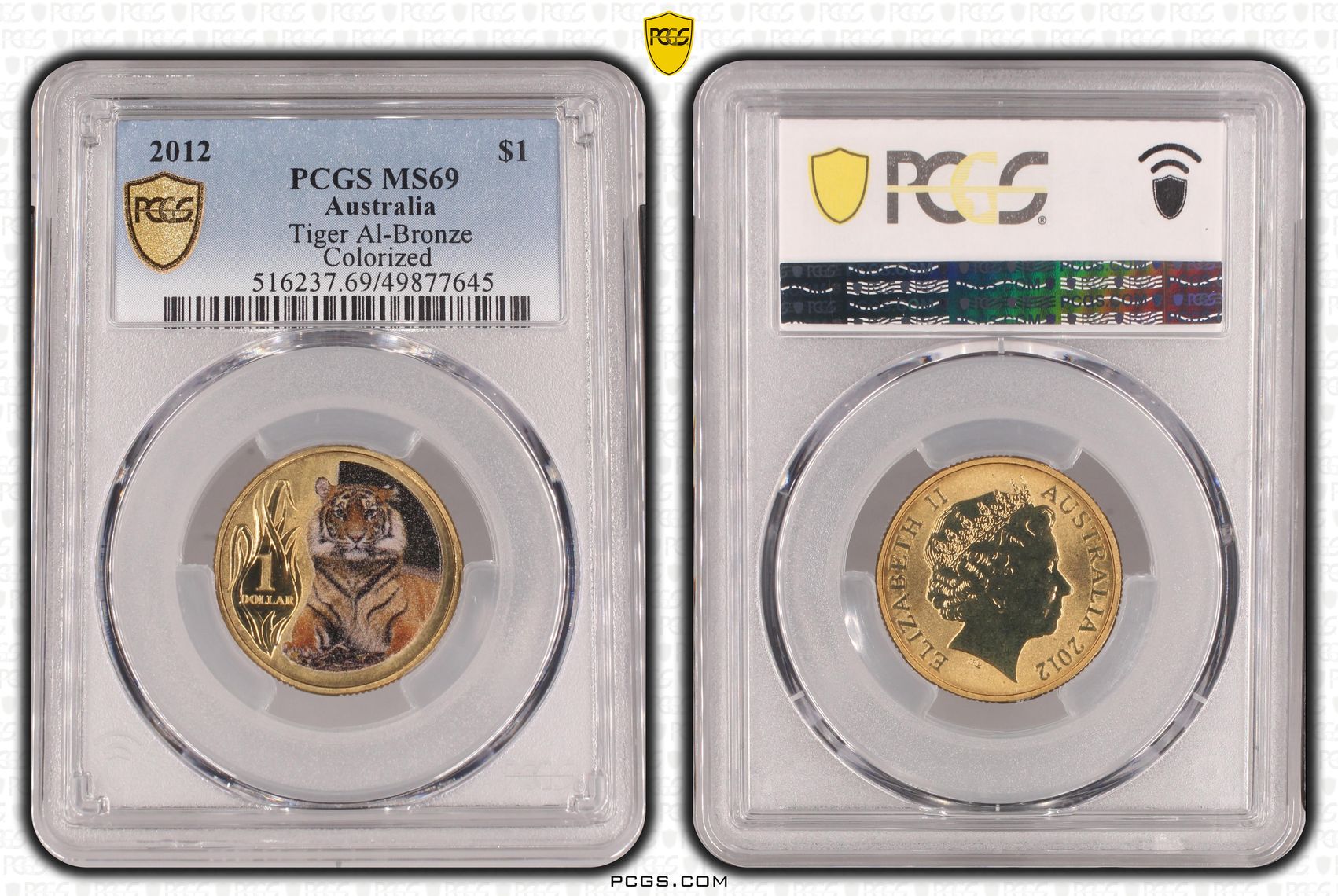 Tiger Al-Bronze POP 18/0, One Dollar, 2012, PCGS MS69