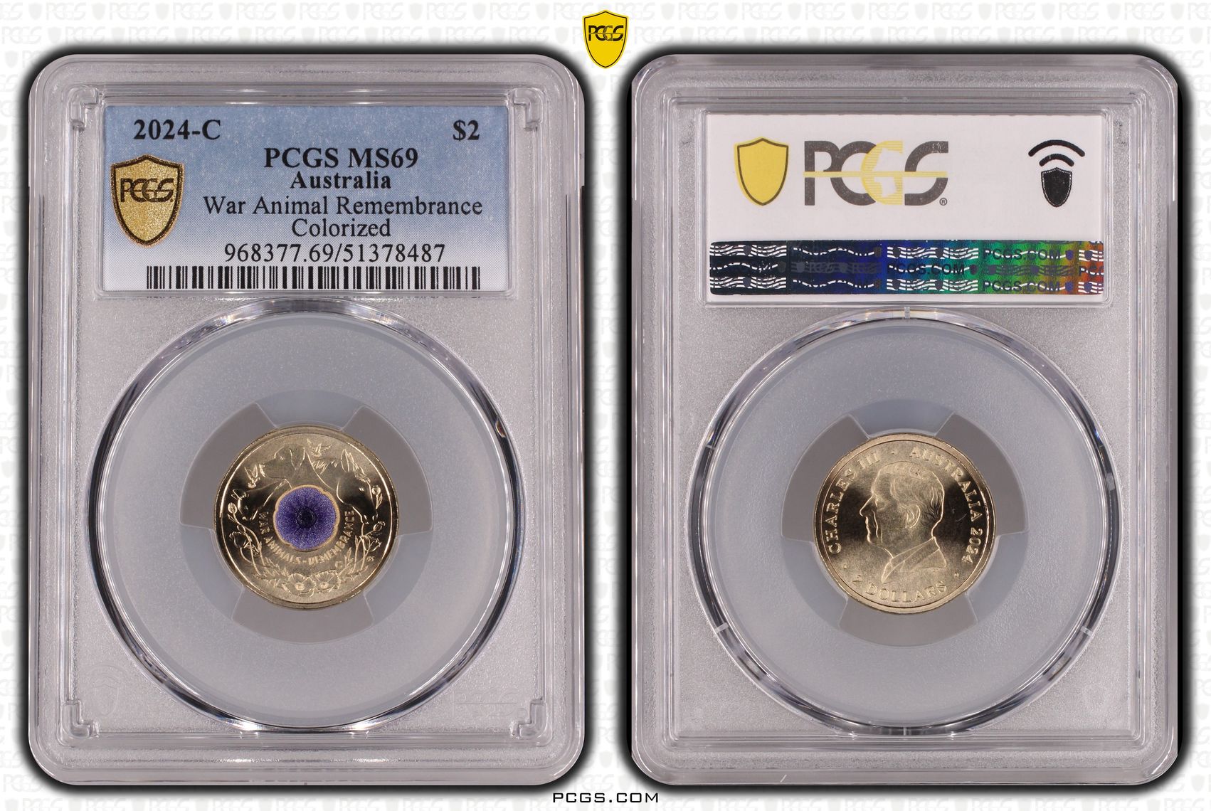 War Animal Remembrance Colorized, Two Dollar, 2024-C, PCGS MS69