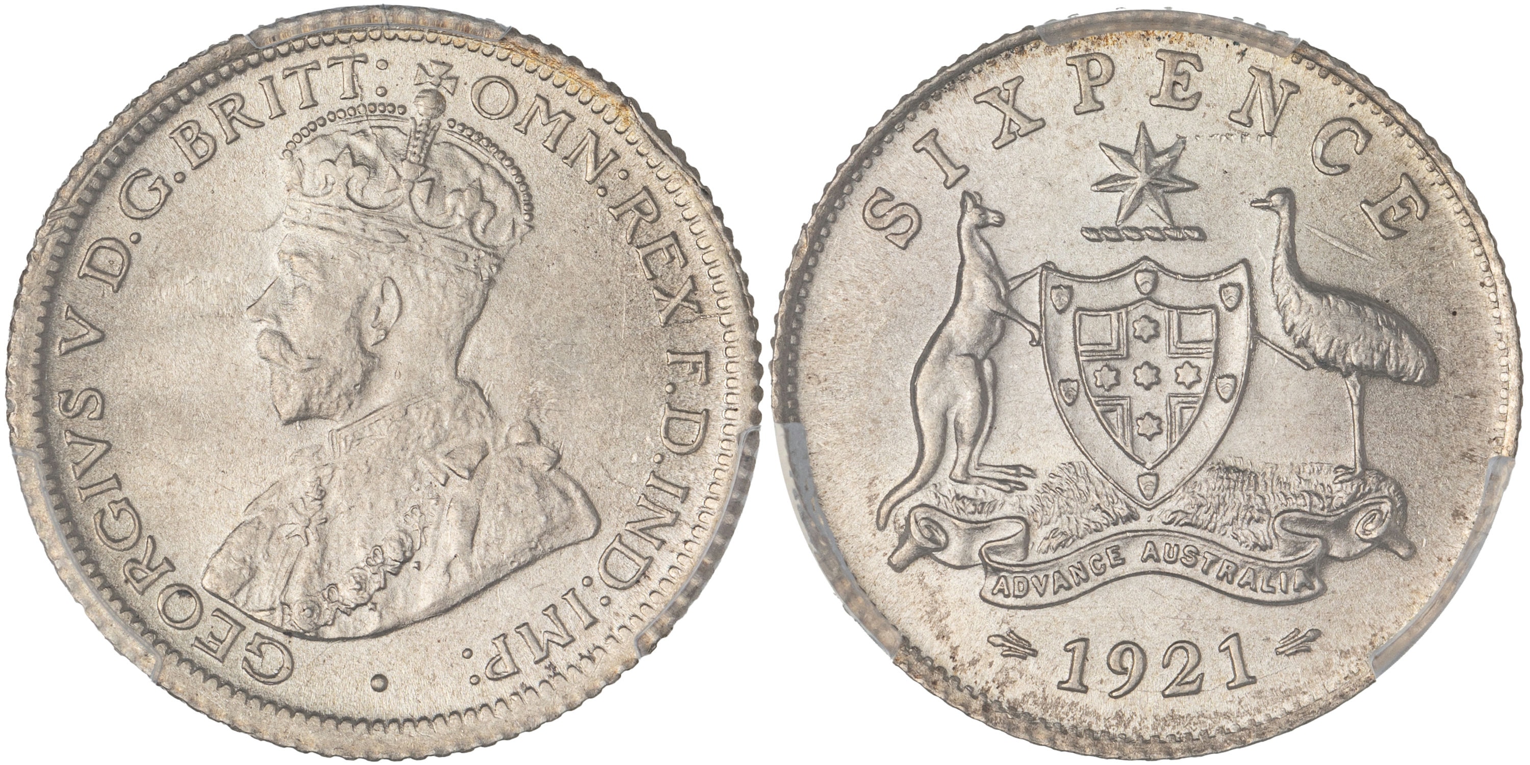 George V, Sixpence, 1921, PCGS MS64