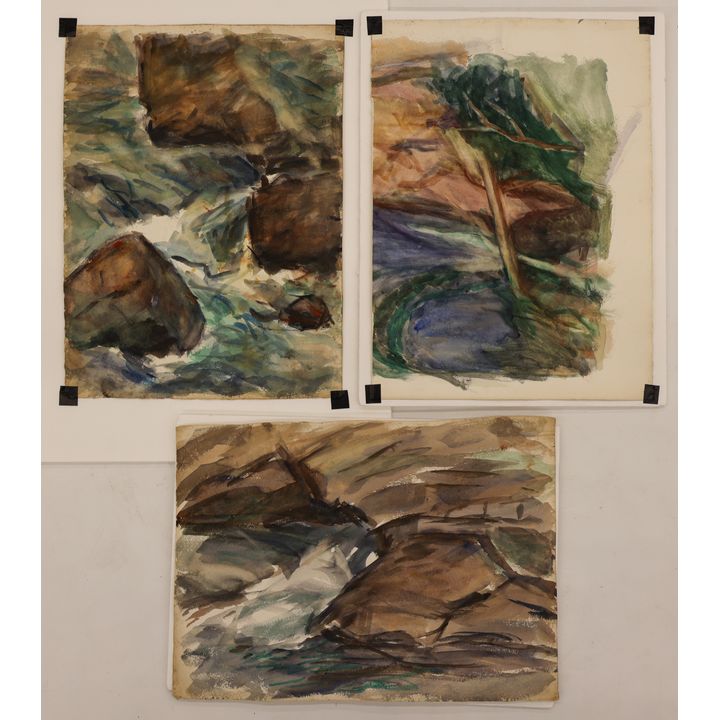 3pc Arthur Runquist River Landscape Watercolors 12''x16''
