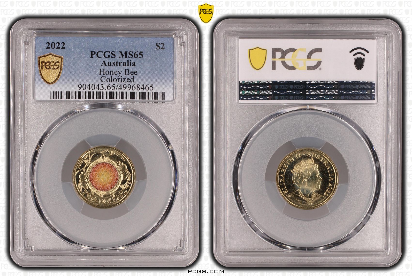 Honey Bee Colourised, Two Dollar, 2022, PCGS MS65