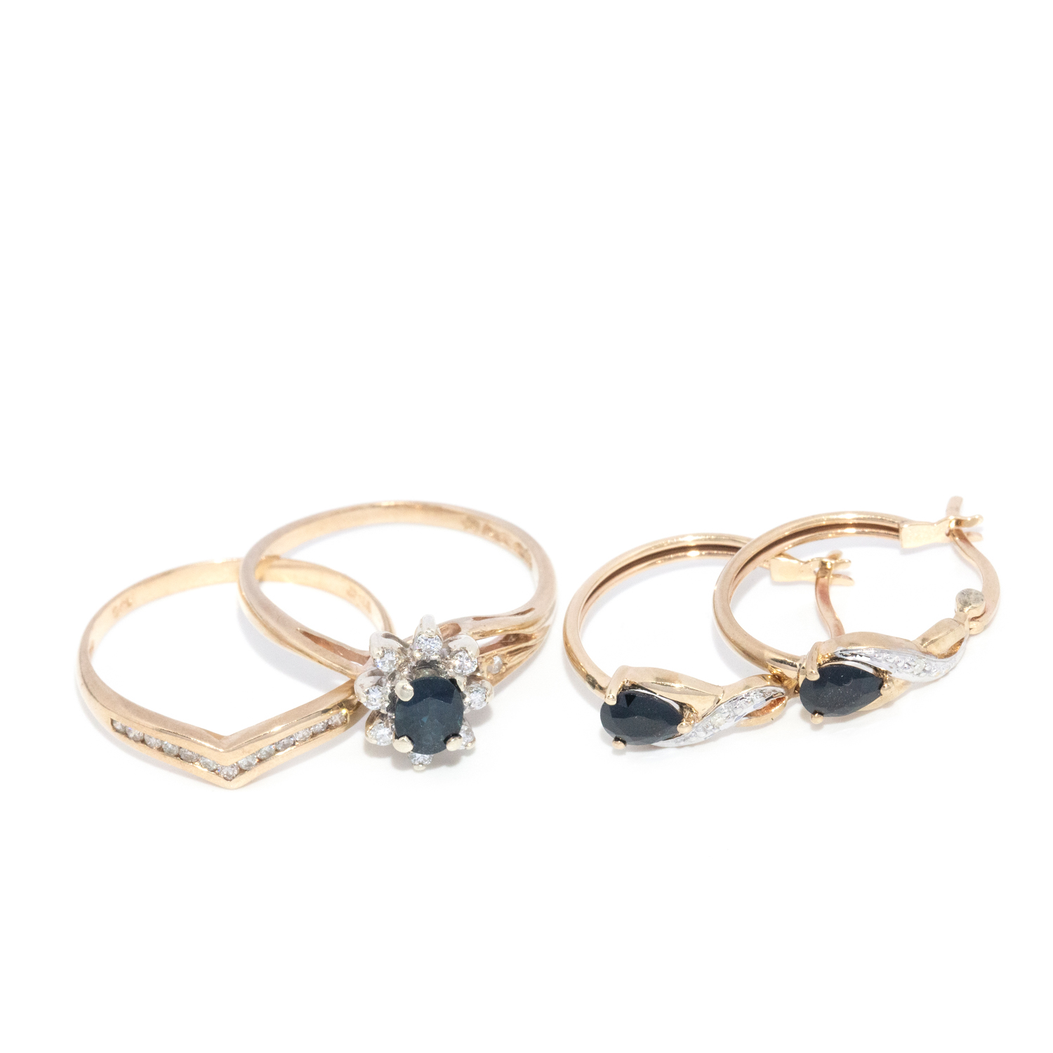 9ct Rings and Pair of Earrings