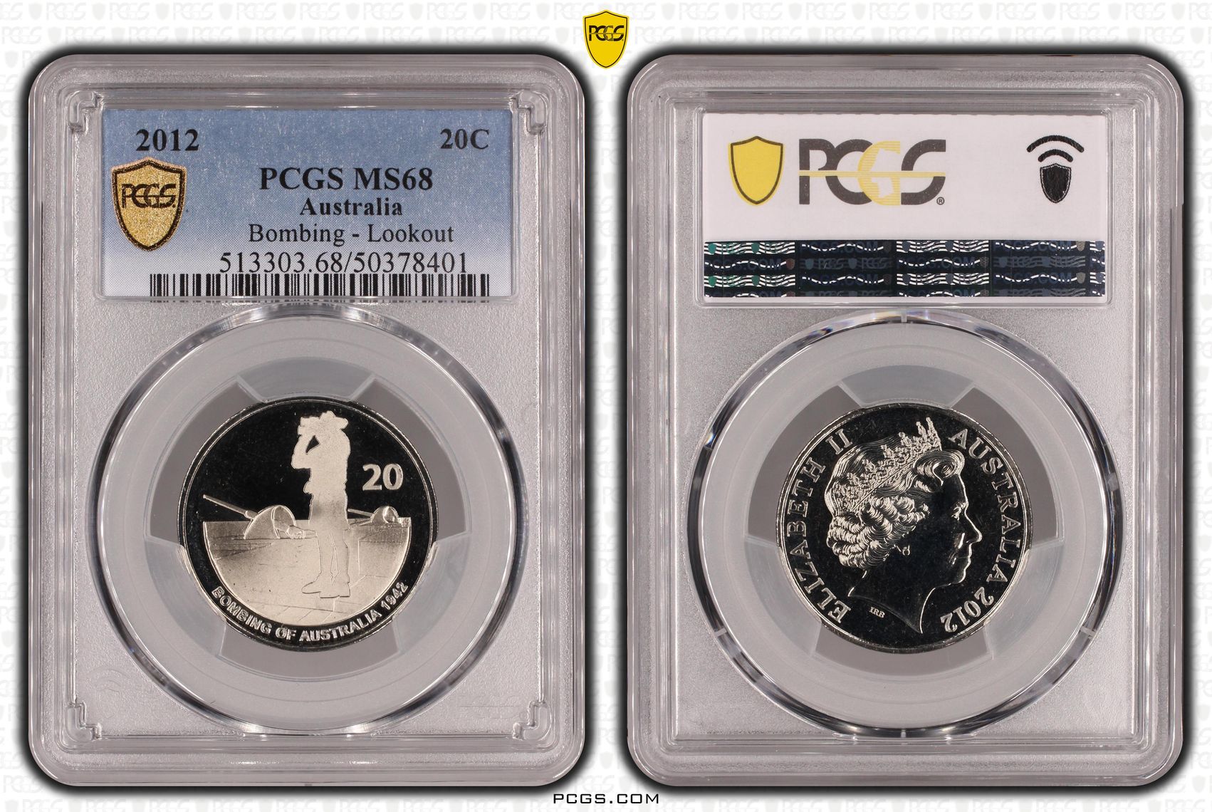 Bombing - Lookout , Twenty Cent, 2012, PCGS MS68