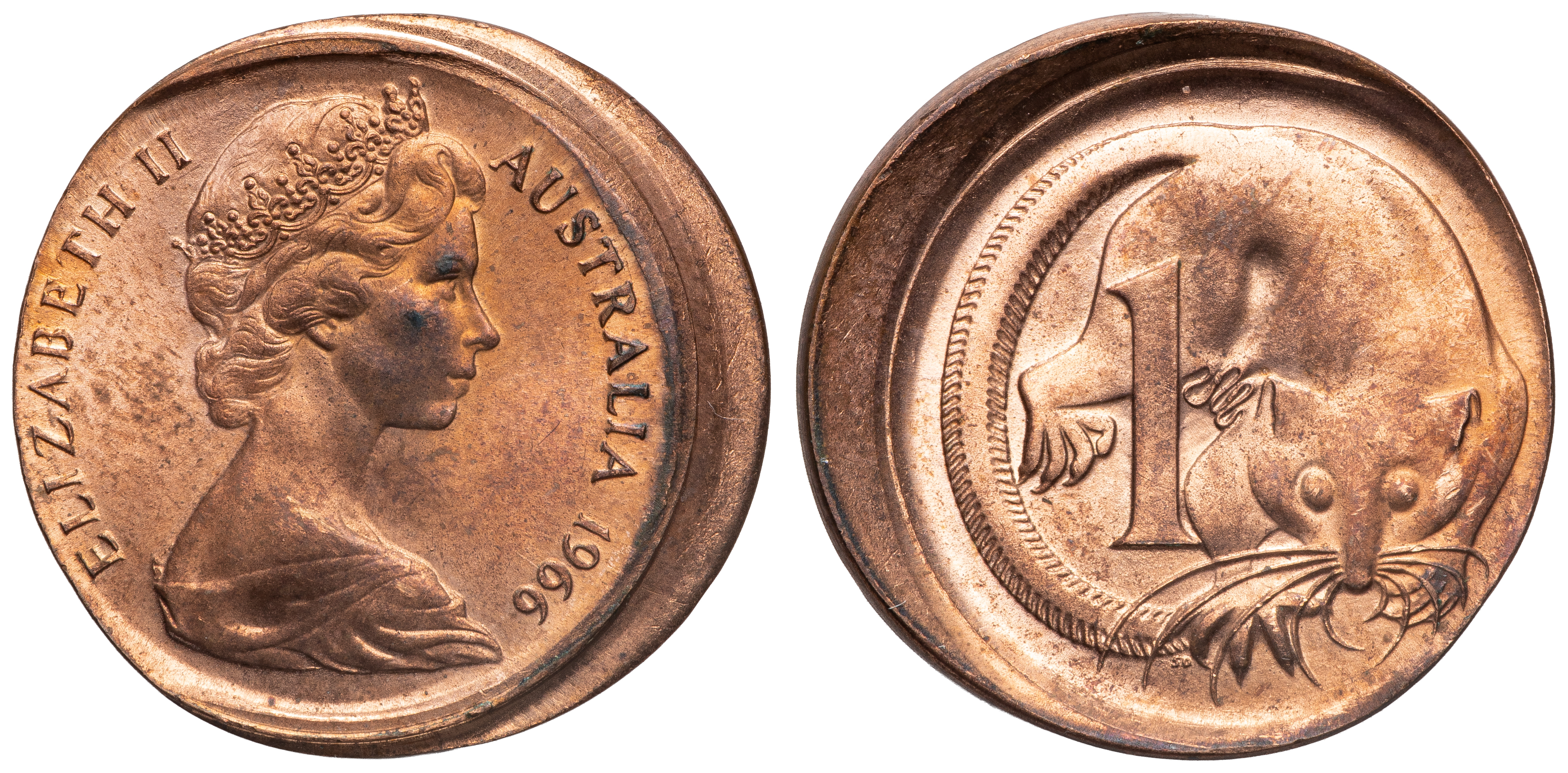 Elizabeth II, Off-Centre, One Cent, 1966, UNC