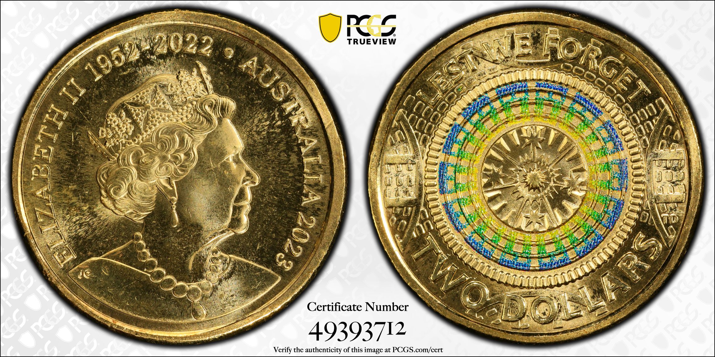 Elizabeth II, 35th Ann $2 Coin Set Colorized Lest we Forget-Memorial Dome , Two Dollar, 2023, PCGS MS67