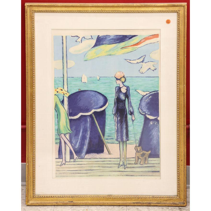 Jean-Pierre Cassigneul ''Les Tents Bleus'' S/N Lithograph Framed 35''x27''