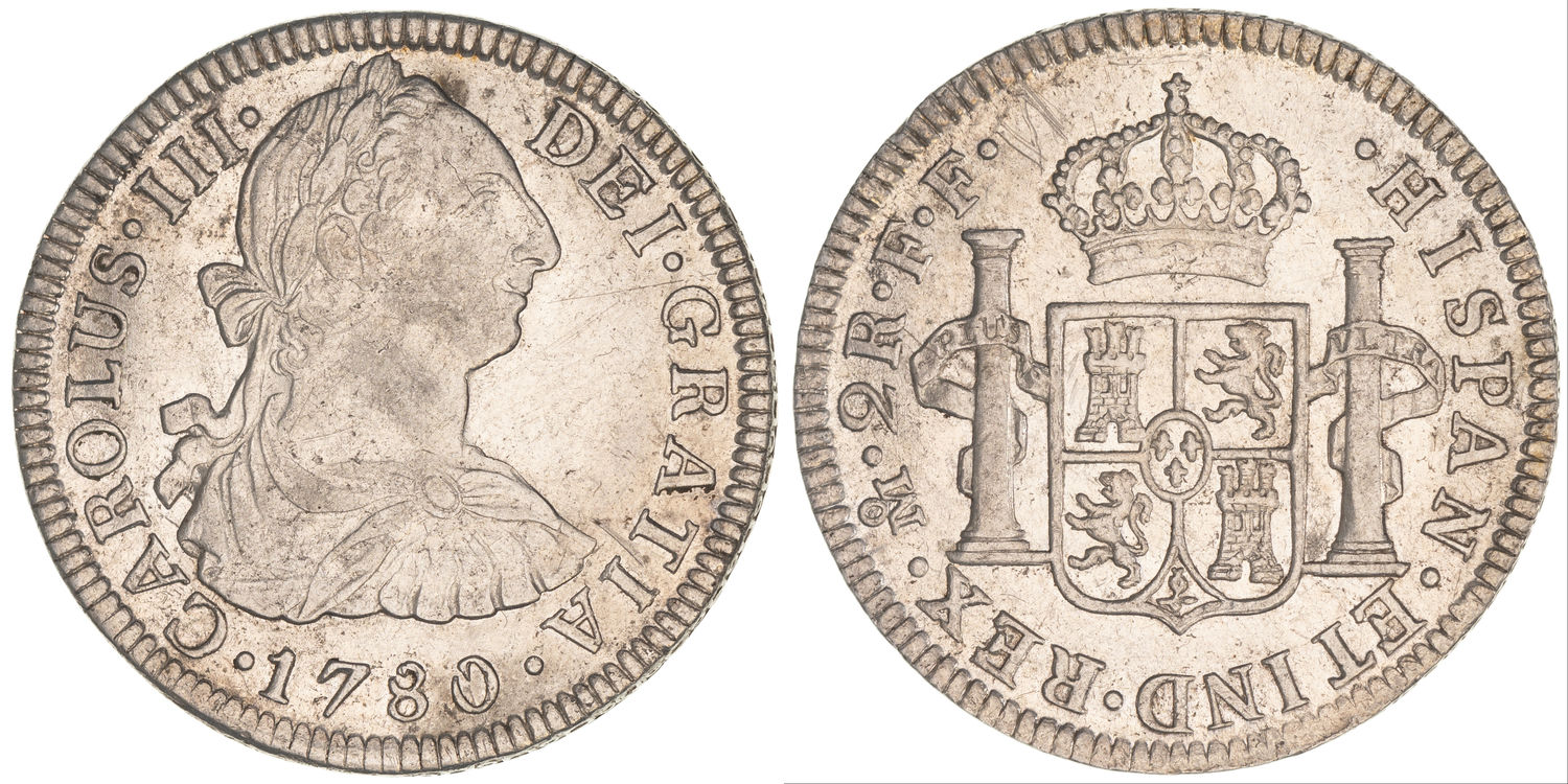 Spain & Colonies, Charles III, Colonial Mexico - Spanish Quarter Dollar , Two Reales, 1780, gEF
