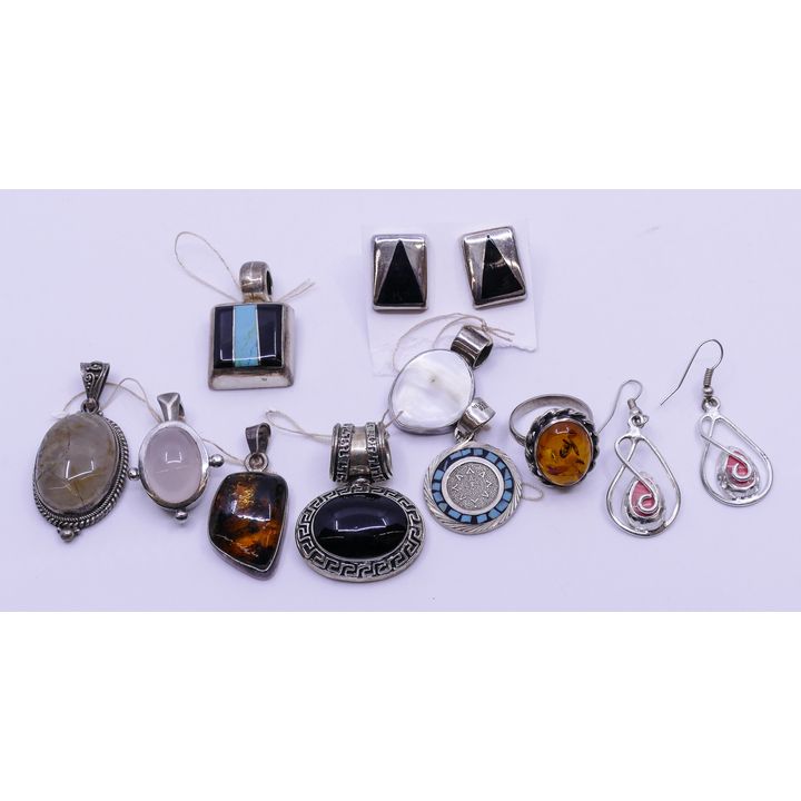 Box Sterling and Stone Pendants & Earrings