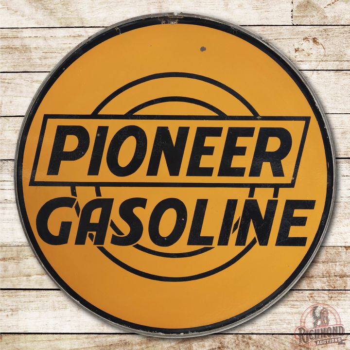 42" Pioneer Gasoline Double Sided Porcelain Sign & Ring TAC 8.75 & 8.5
