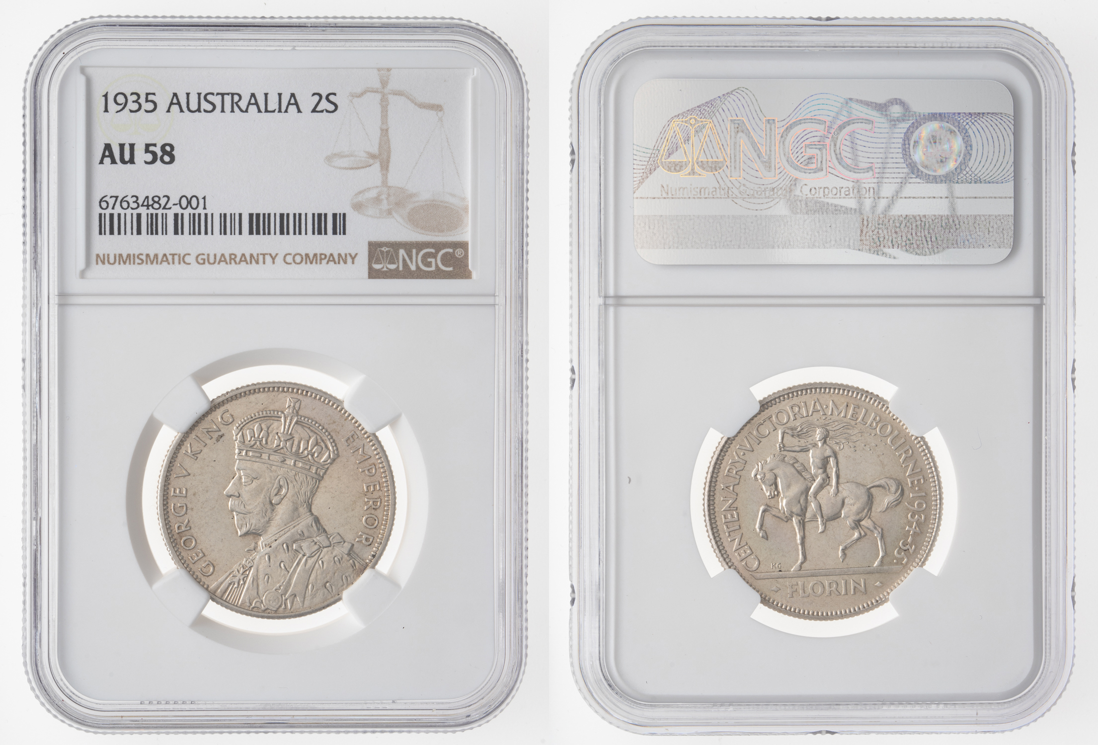 George V, Florin, 1934-35, NGC AU 58