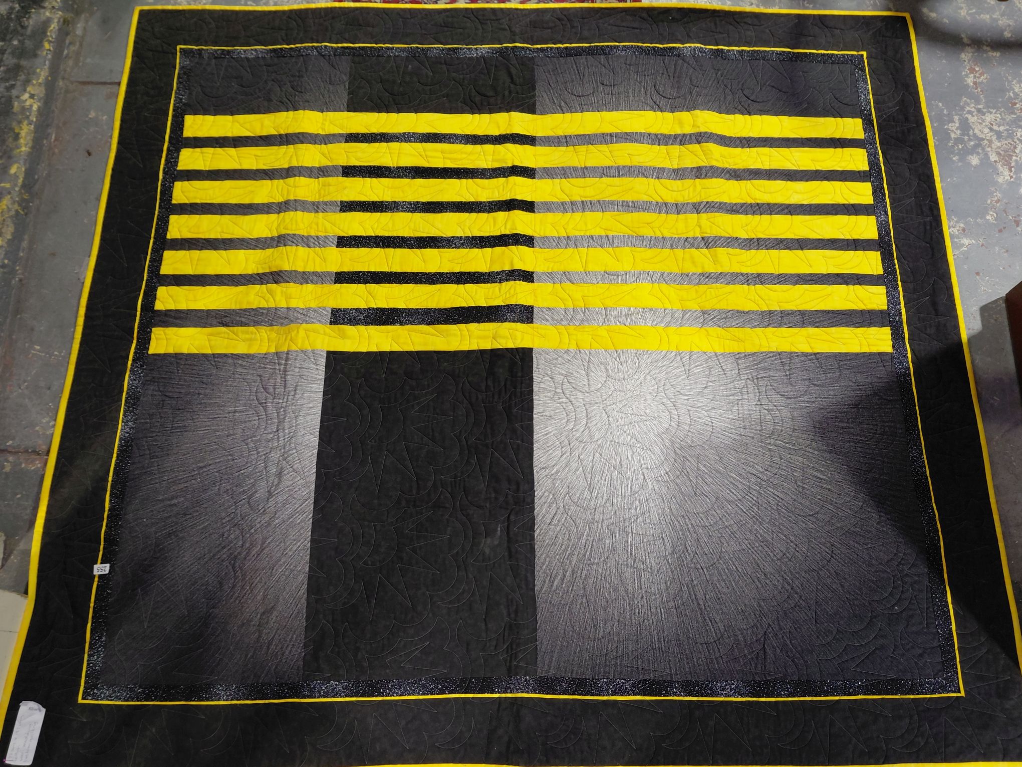 255 · BLACK AND YELLOW GEOMETRIC HAND MADE QUILT
