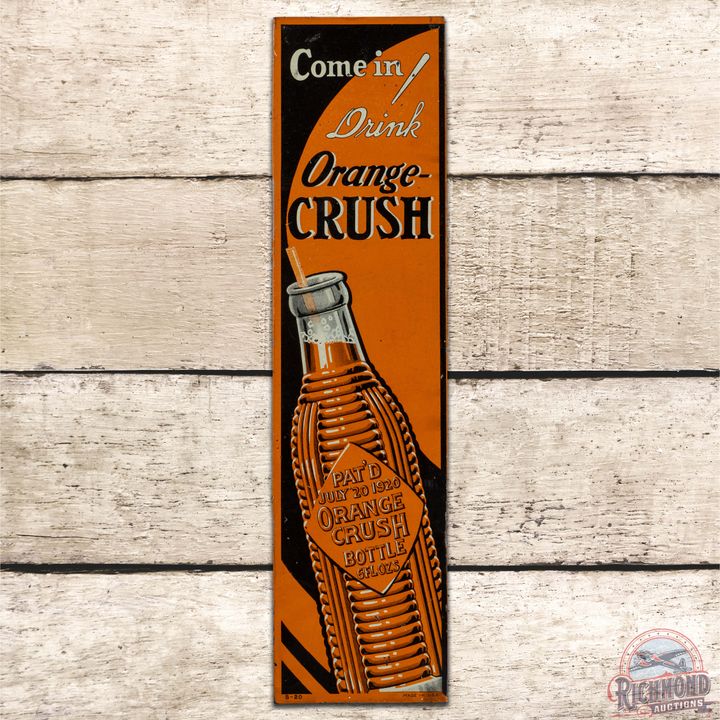 Come in Drink! Orange Crush Embossed SS Tin Door Push Sign w/ Krinkle Bottle