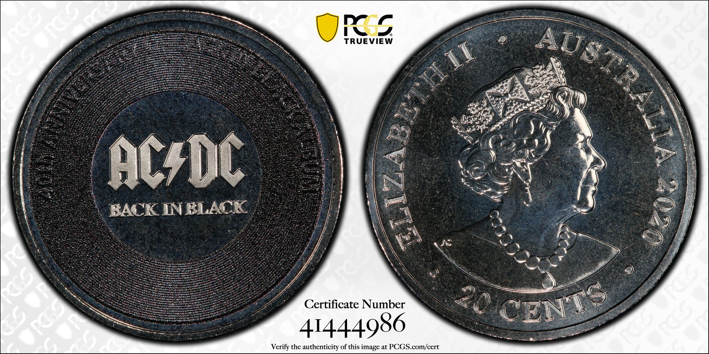 AC/DC- Back in Black 40th Anniversary, Twenty Cent, 2020, PCGS MS69