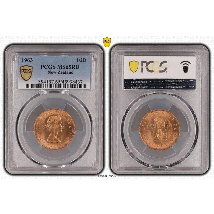 1963 New Zealand Half Penny PCGS - MS65RD -437