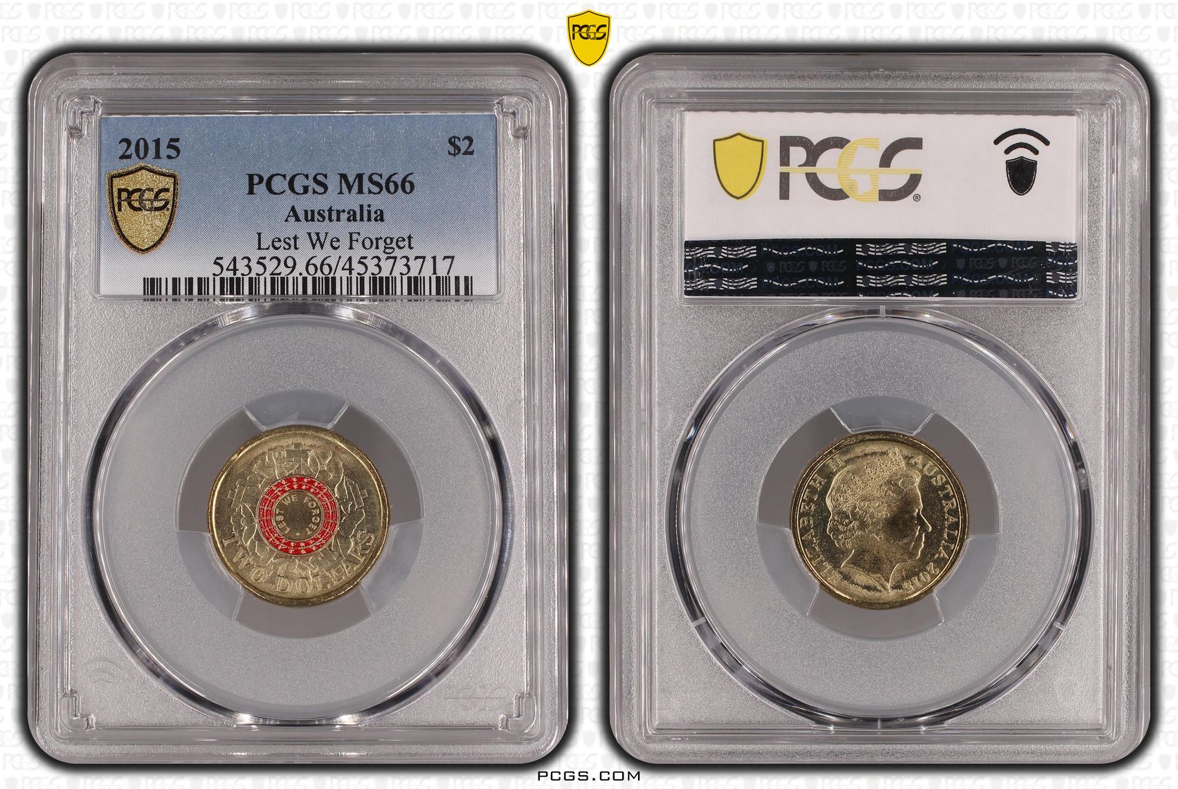 Elizabeth II, Lest We Forget Colorized, Two Dollar, 2015, PCGS MS66