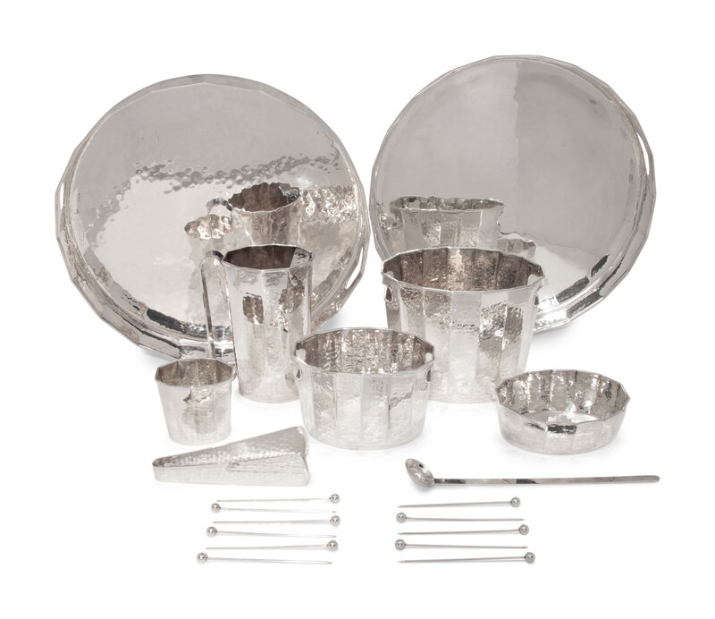 A Set of Italian Hand Hammered Silver-Plate Table Articles