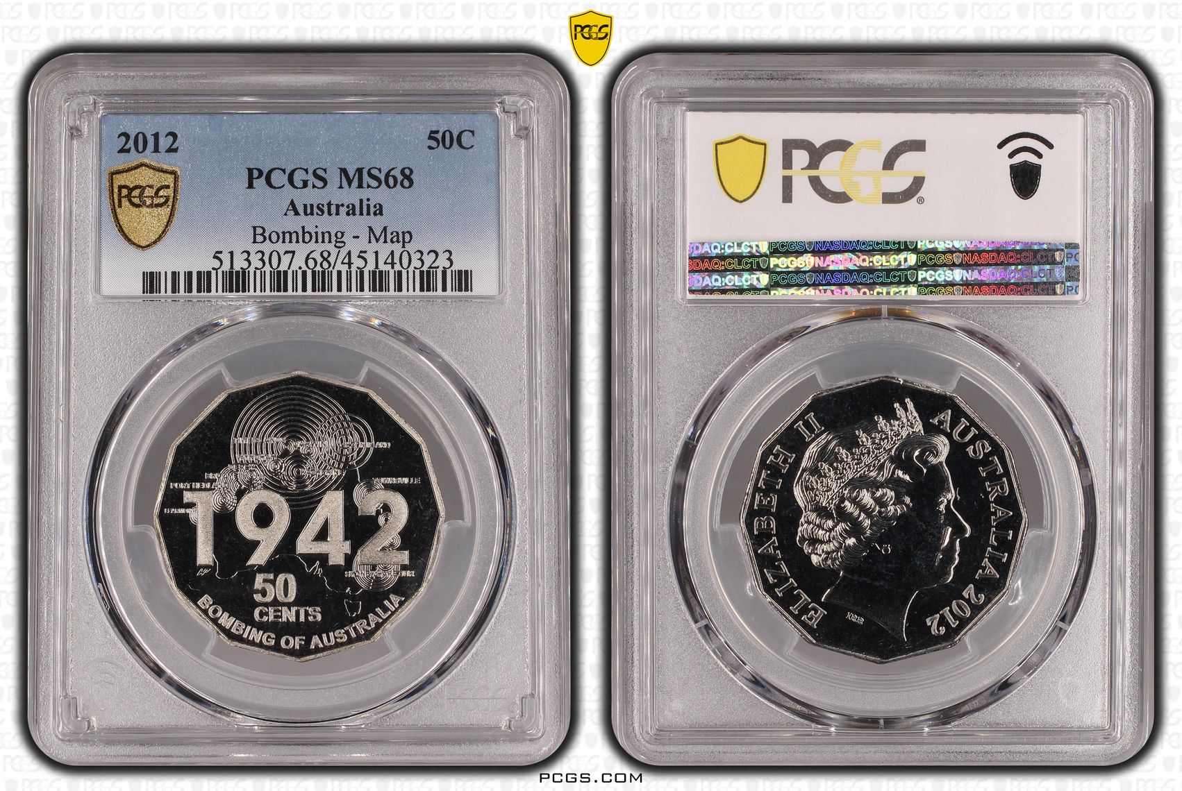2012 Australia Fifty Cent, 50c Bombing - Map PCGS - MS68 -323