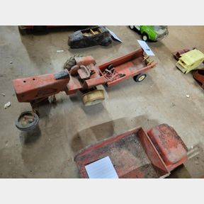 Vintage metal tractor, manure spreader and small mower