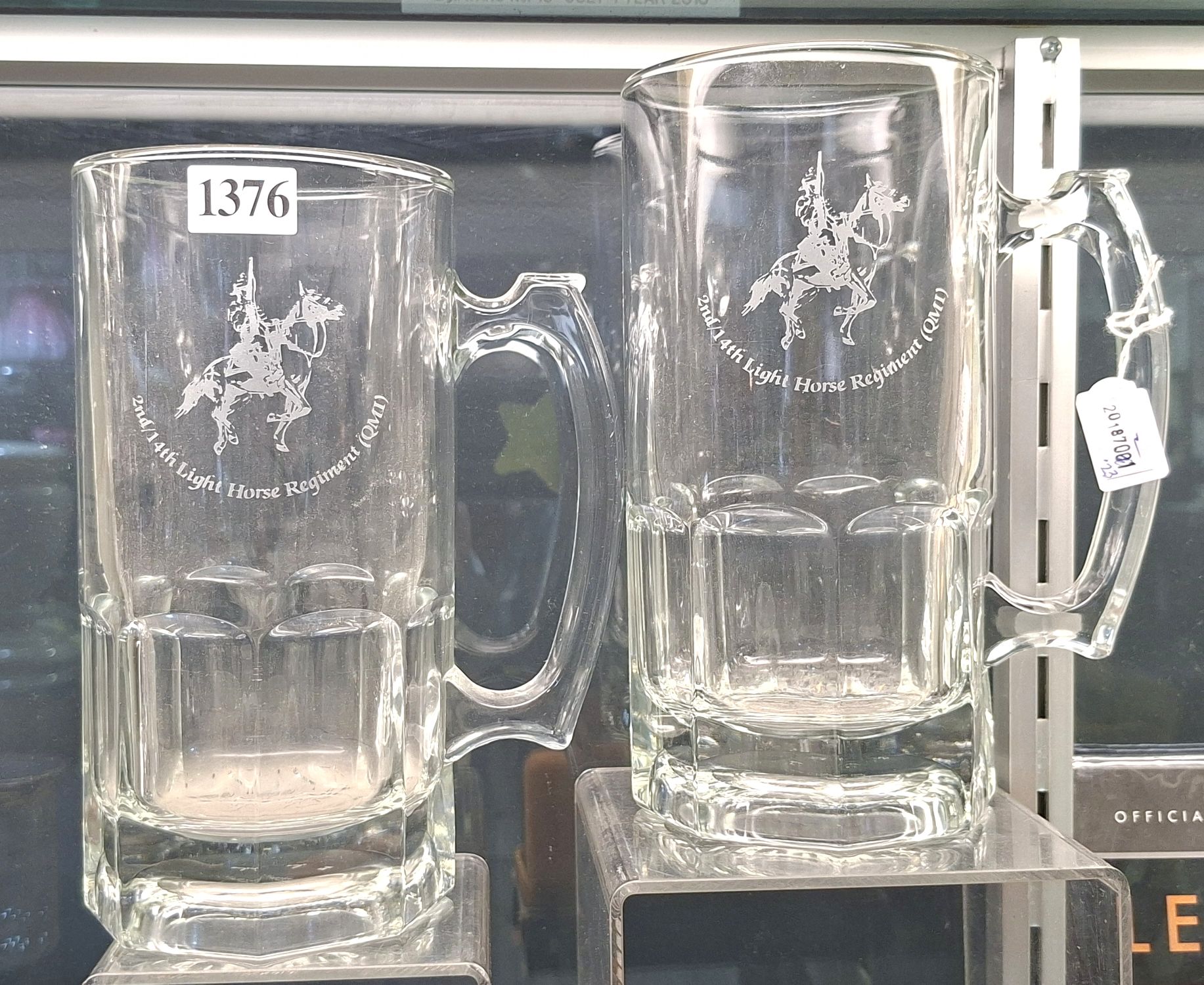 1376 · AUSTRALIAN LIGHT HORSE GLASS BEER STEINS