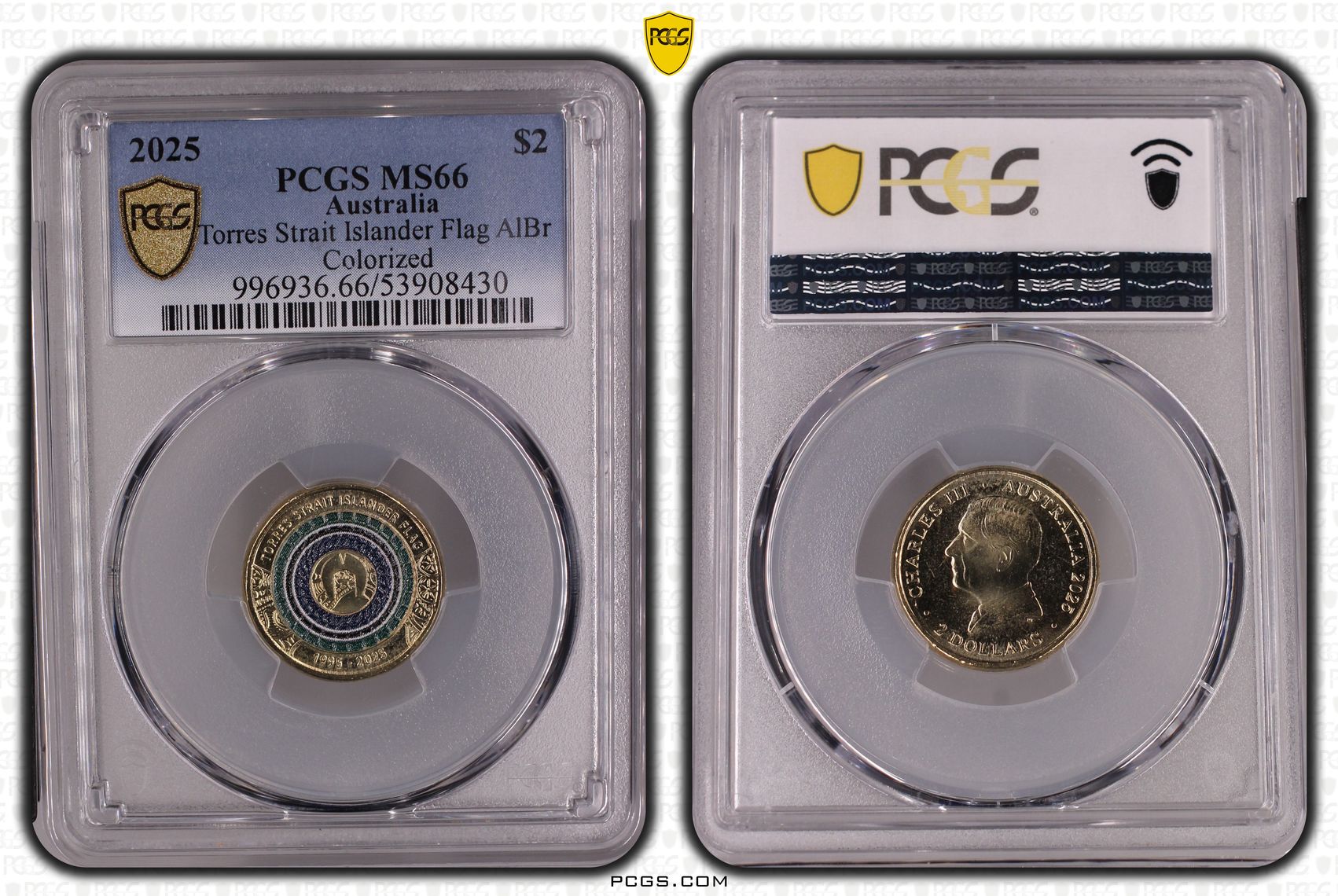 Torres Strait Islander Flag AlBr Colourised, Two Dollar, 2025, PCGS MS66