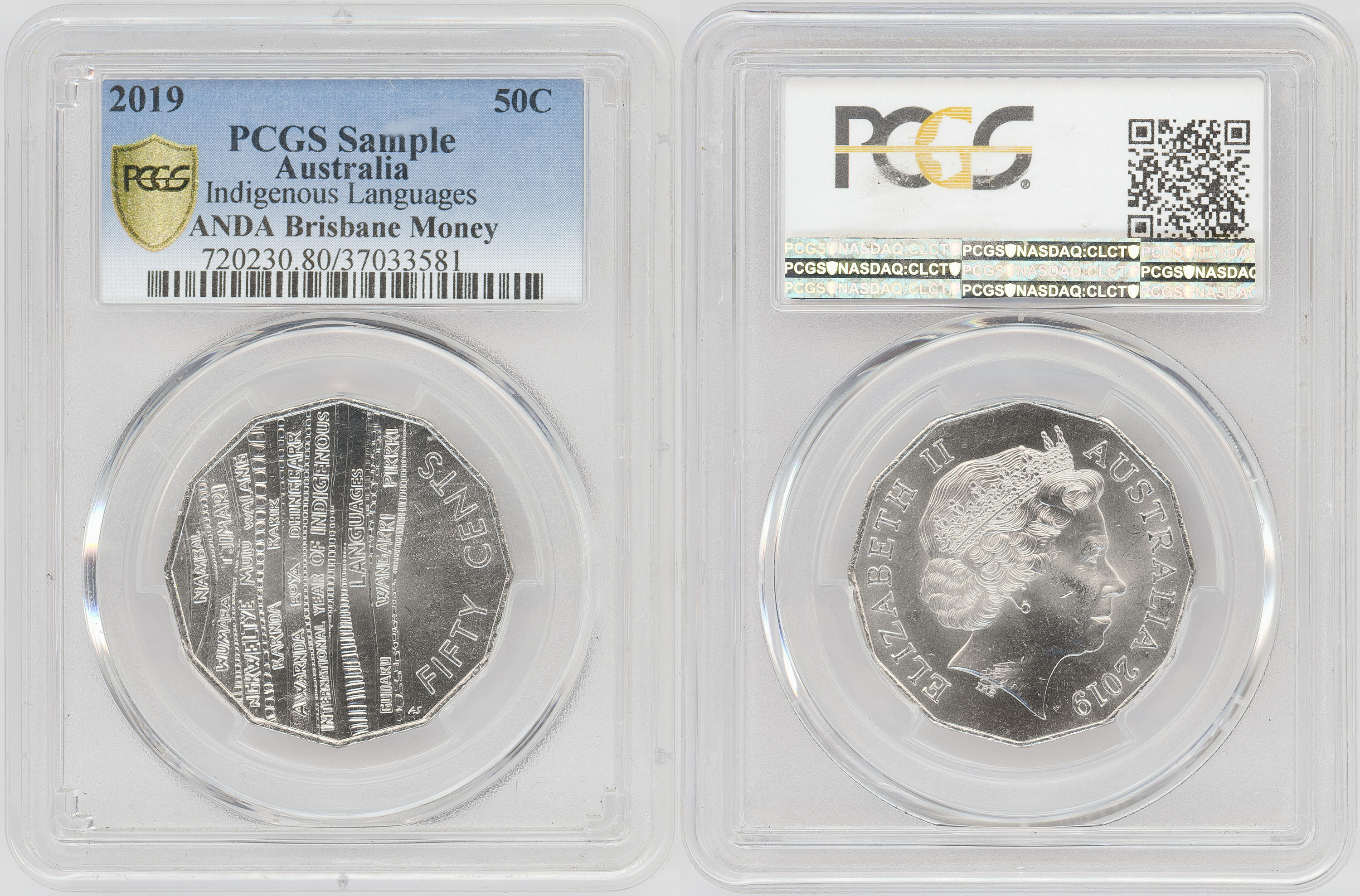 Indigenous Languages Frosted Uncirculated, Fifty Cent, 2019, PCGS Genuine (80 - Genuine)