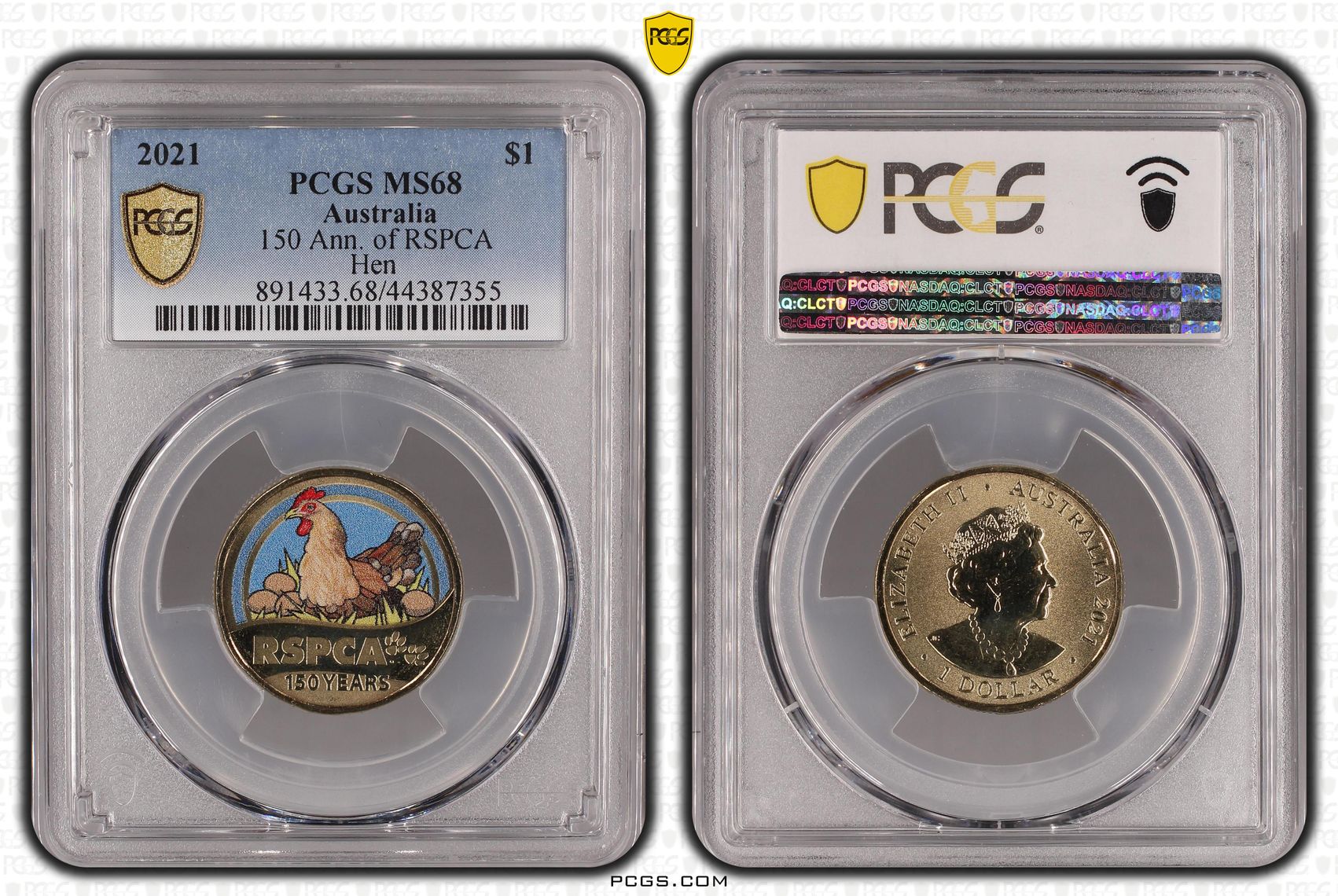 2021 Australia One Dollar, $1 150 Ann. of RSPCA Hen PCGS - MS68 -355
