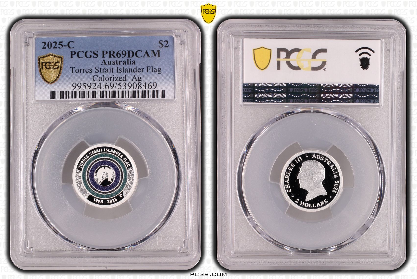 Torres Strait Islander Flag Colourised Silver, Two Dollar, 2025-C, PCGS PR69DCAM
