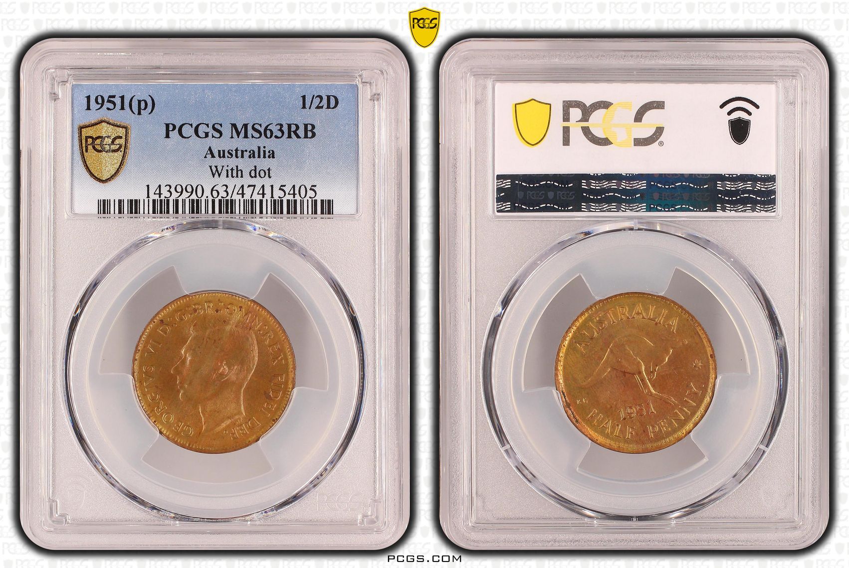 With dot, Halfpenny, 1951(p), PCGS MS 63RB