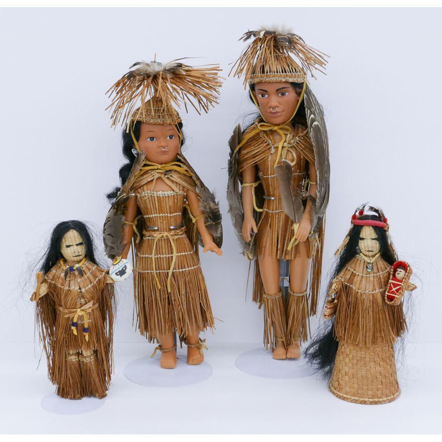 2 Pairs of June Parker Makah Basketry Indian Dolls