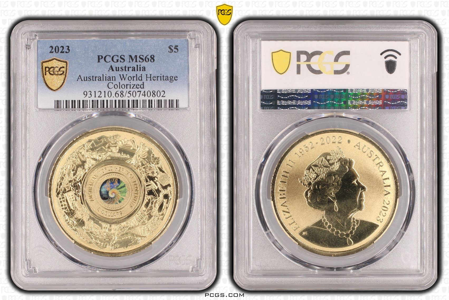 Australian World Heritage Colorized , Five Dollar, 2023, PCGS MS68
