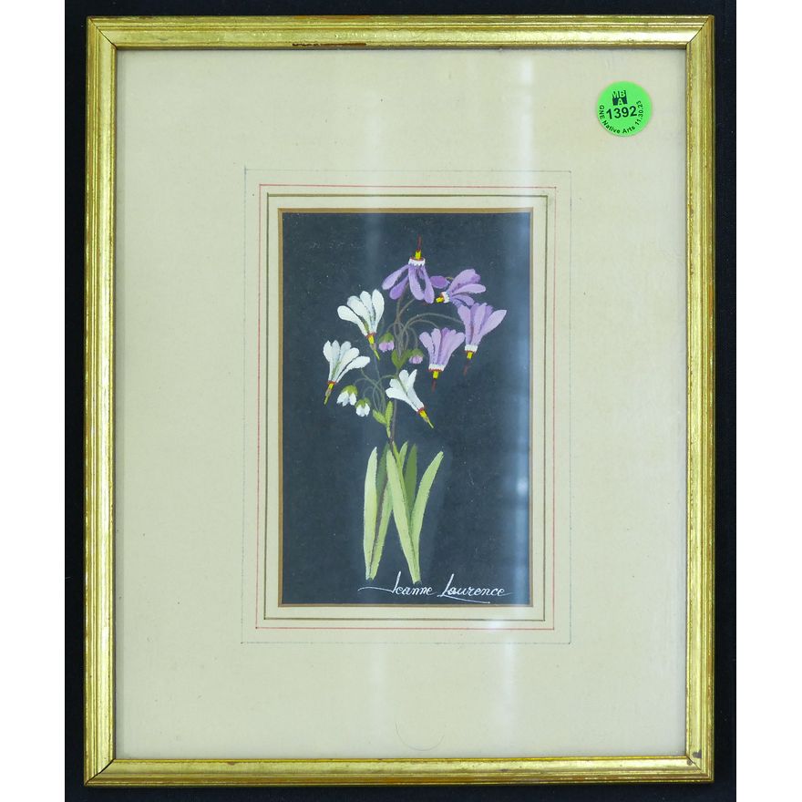 Jeanne Laurence Small Floral Gouache Painting Framed 10.5''x8.5''
