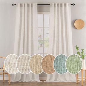 MIULEE PURE WHITE LINEN CURTAINS 90 INCH LENGTH FOR BEDROOM LIVING ROOM, SOFT THICK LINEN TEXTURED WINDOW DRAPES SEMI SHEER LIGHT