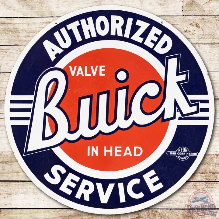 42" Buick Outlined Valve In Head Authorized Service Porcelain Sign TAC 9 & 9C